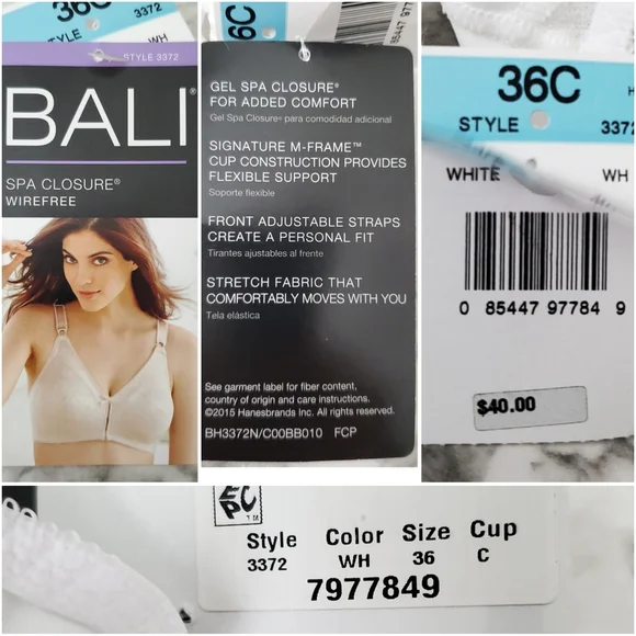 Bali NWT Spa Closure Wirefree White Bra With Floral Pattern, Size 36C - Picture 10 of 16
